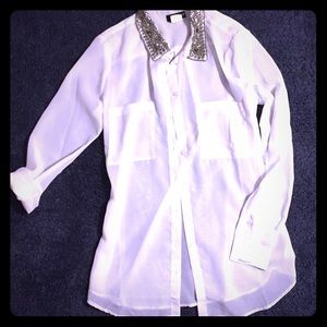 Venus jeweled collar button up blouse